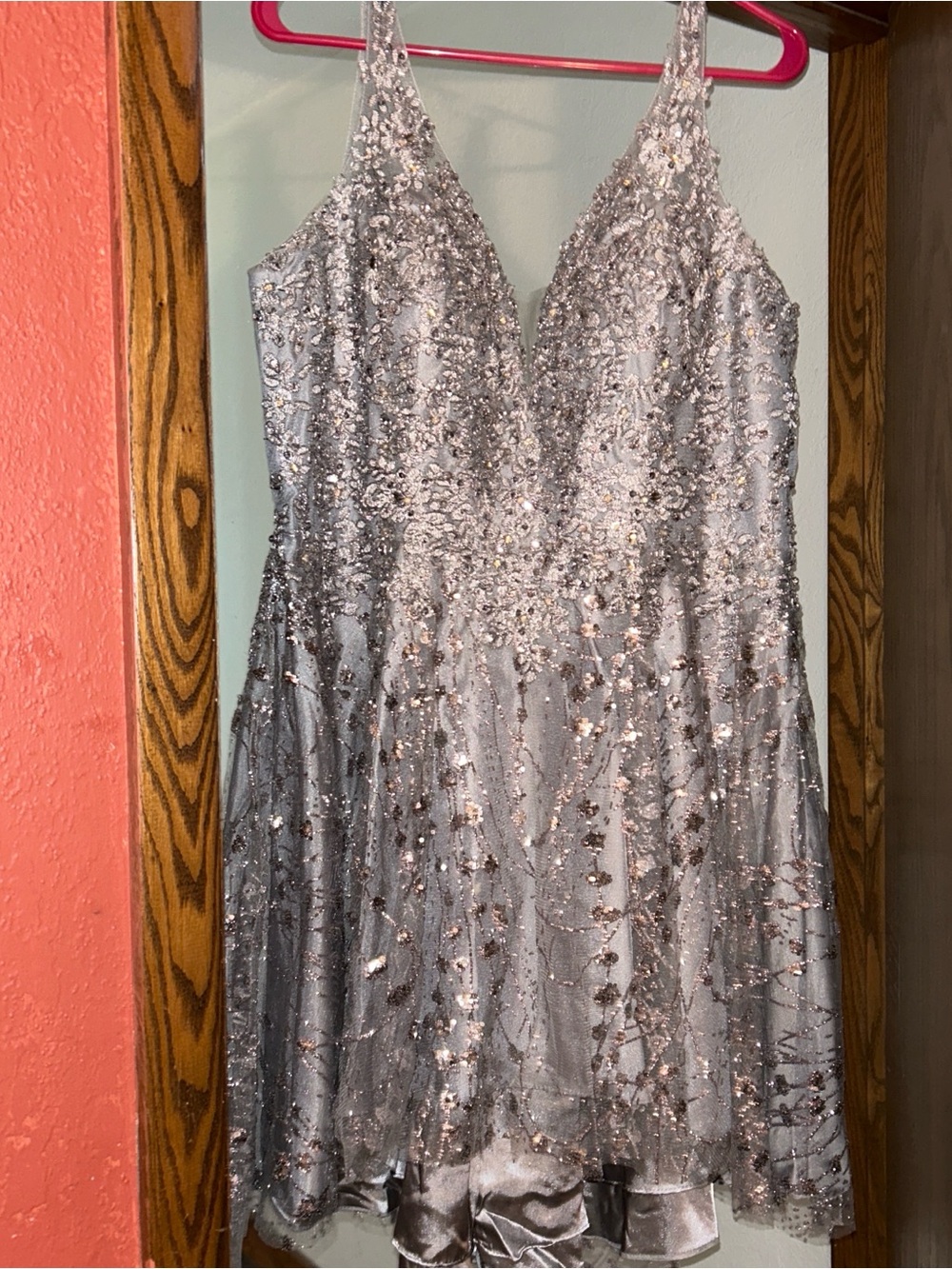 Sparkling Silver Embellished V-Neck Hoco Dress
